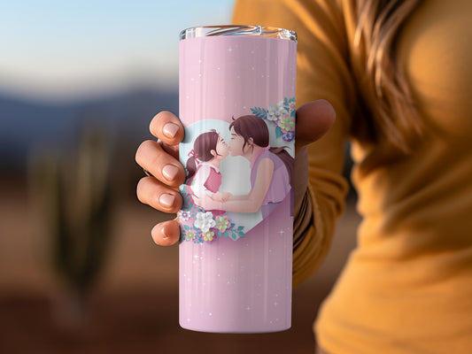 Cute Mother and Daughter Illustration Tumbler Cup