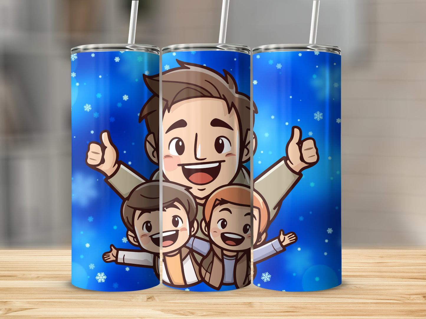 Cartoon Family Design Blue Background Drinkware Tumblers