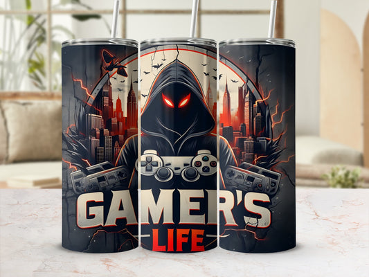 Gamer's Life Hooded Figure Cityscape Controller Tumbler product type