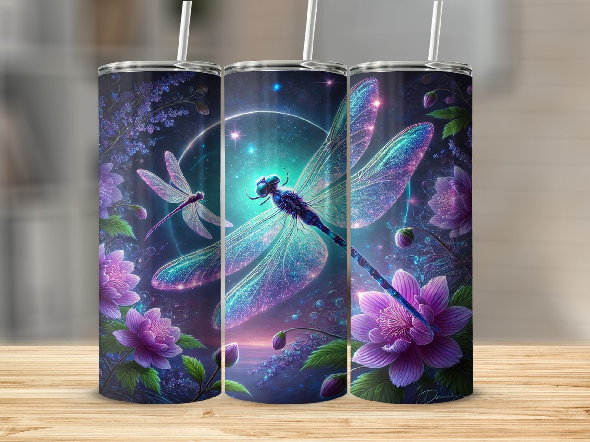 Enchanting Dragonfly and Blossoms Themed Tumbler