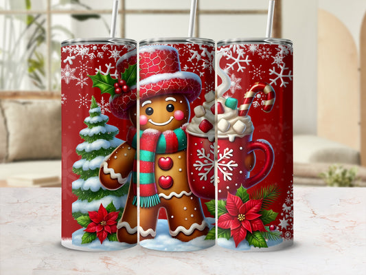 Gingerbread Snowflakes Christmas Tumbler with Straw