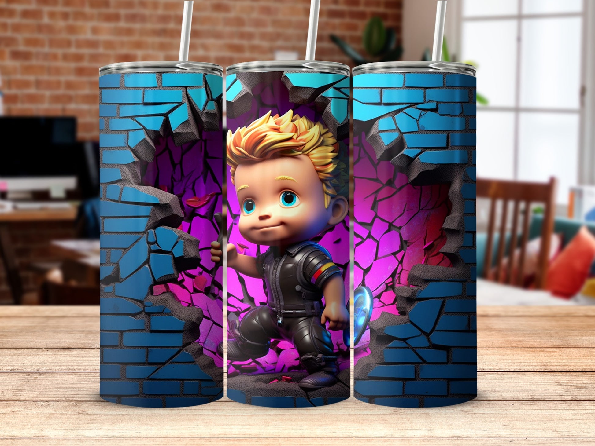 Adorable Character With Brick Wall Effect Tumbler