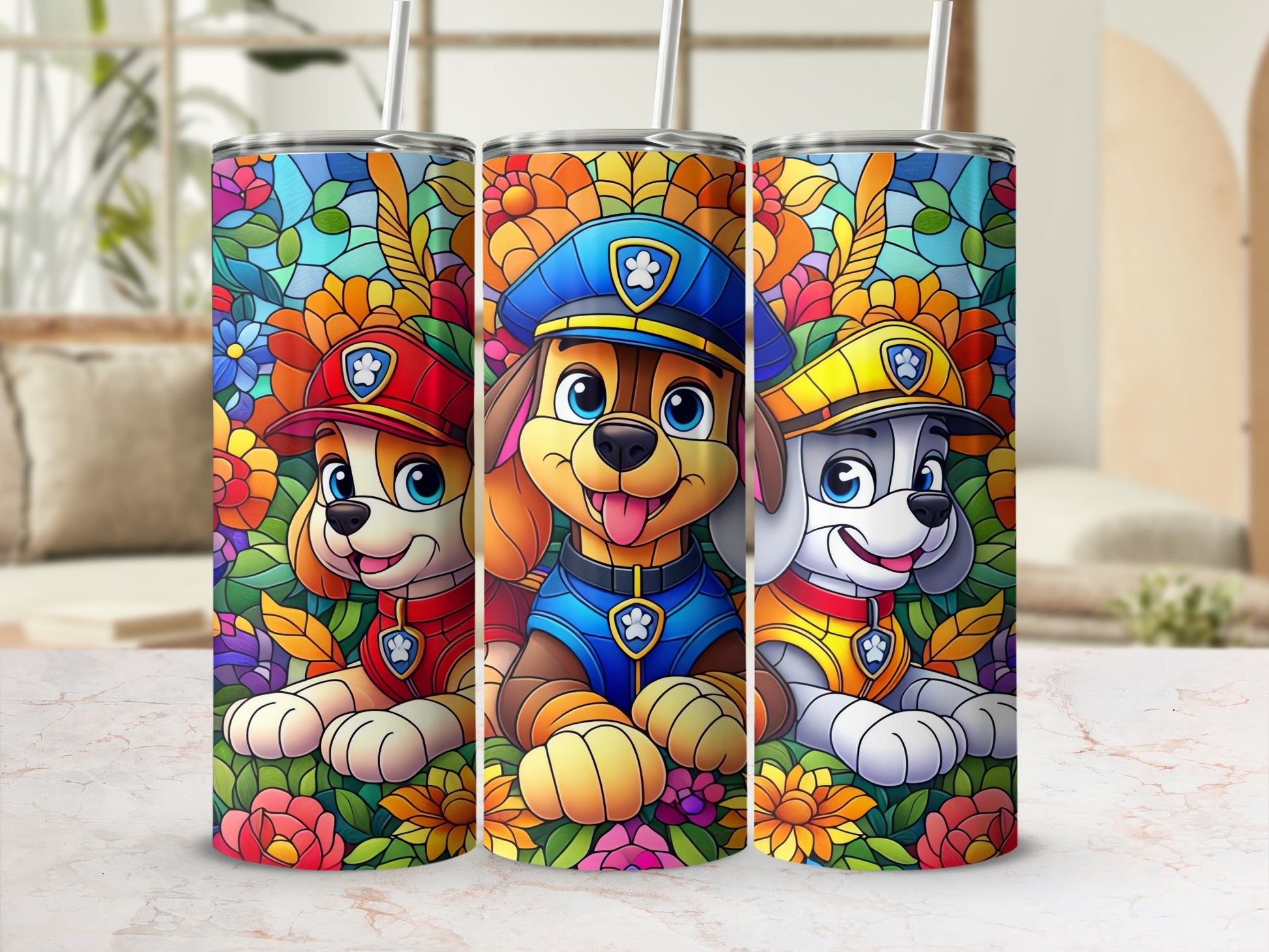 Colorful Dog Themed Stainless Steel Tumbler Set