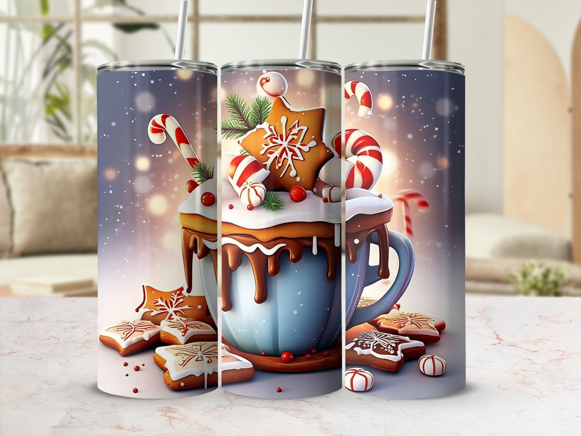 Festive Gingerbread and Candy Cane Themed Tumbler