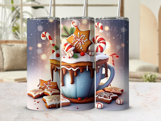 Festive Gingerbread and Candy Cane Themed Tumbler
