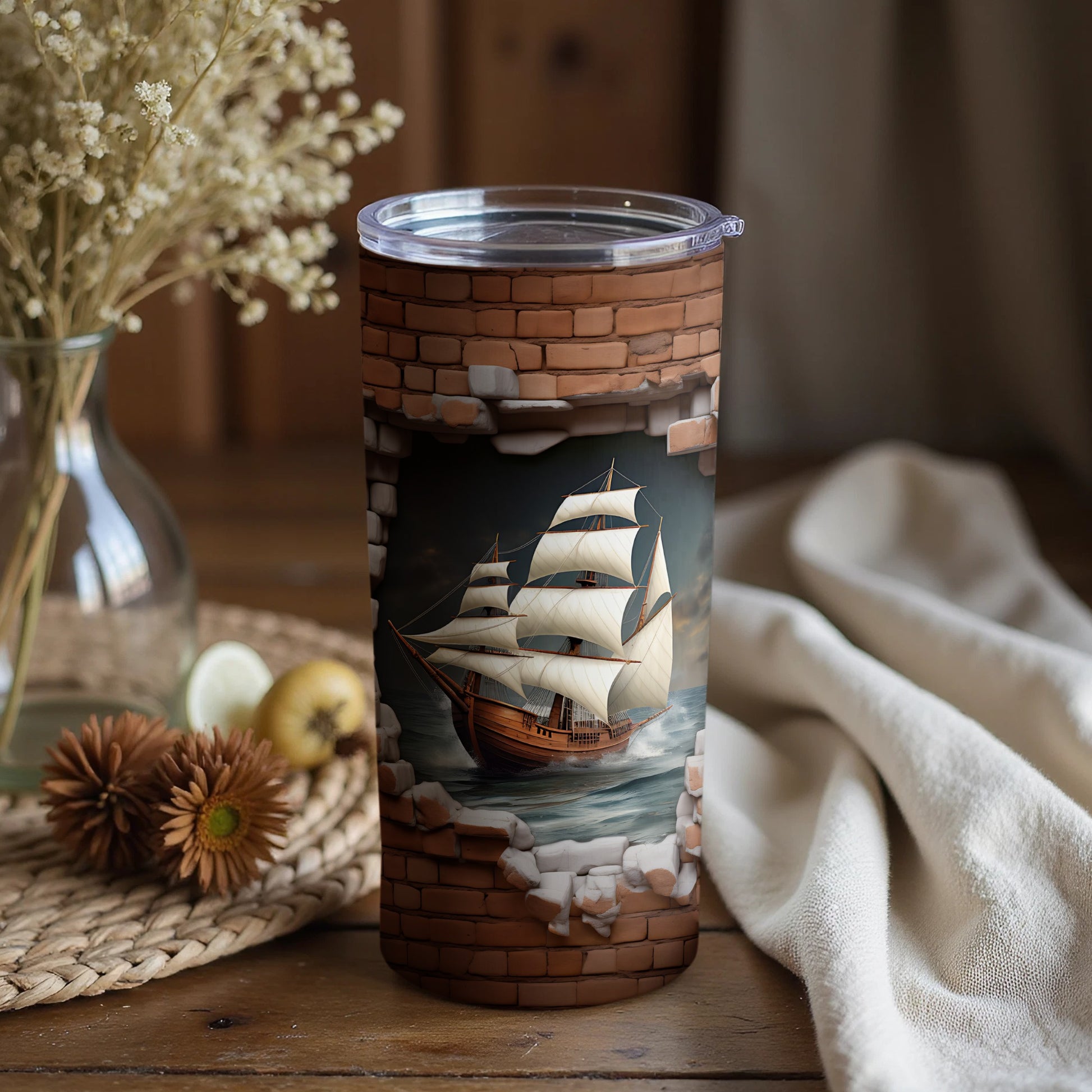 Vintage Sailboat Illustration Tumbler Product