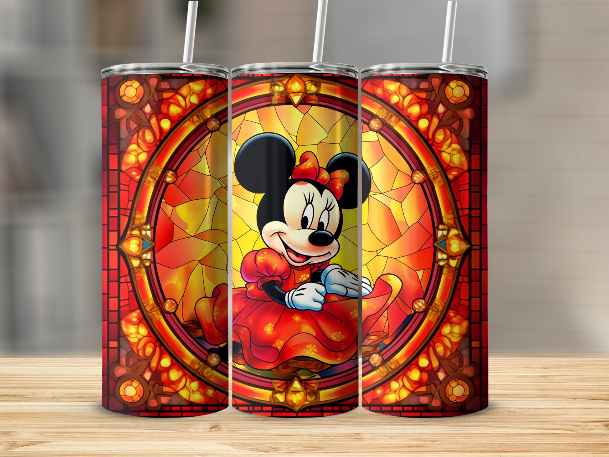 Vibrant Animated Character Tumbler with Stained Glass Design