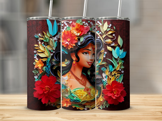 Vibrant Illustrated Floral Princess Tumbler Design
