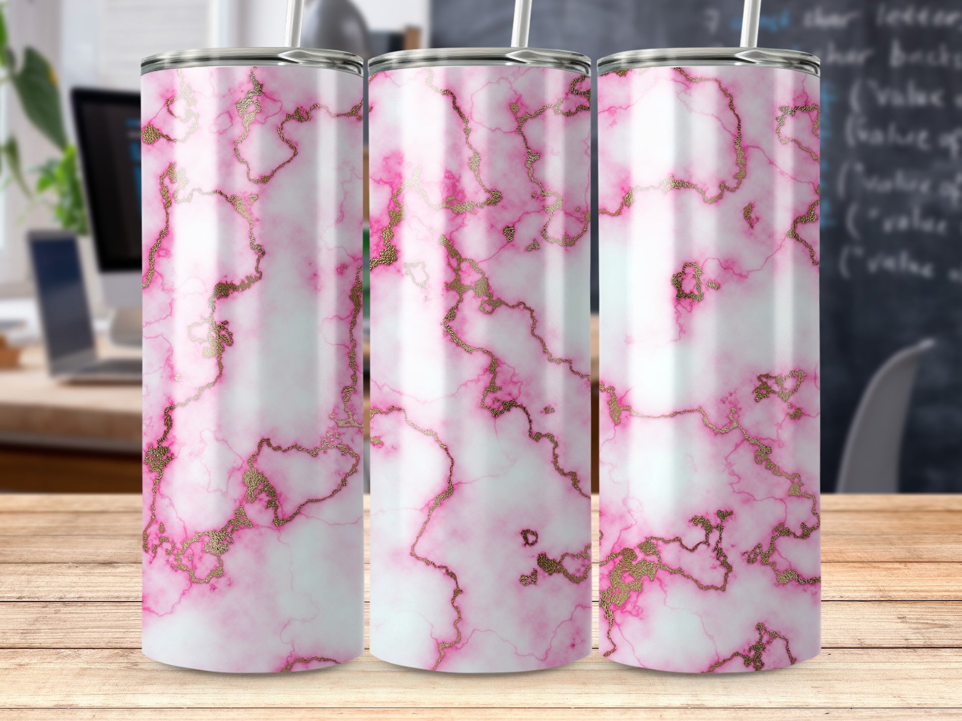 Vibrant Pink Gold Veins Marble Pattern Tumbler product type