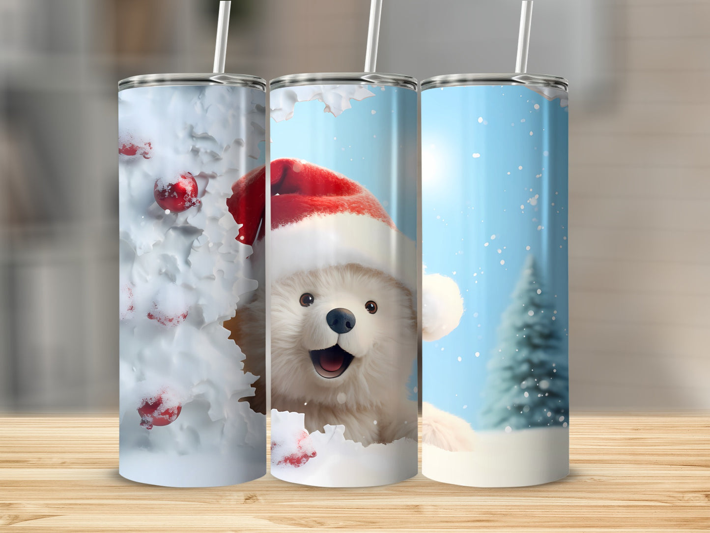 Festive Polar Bear and Winter Scenes Tumbler Set