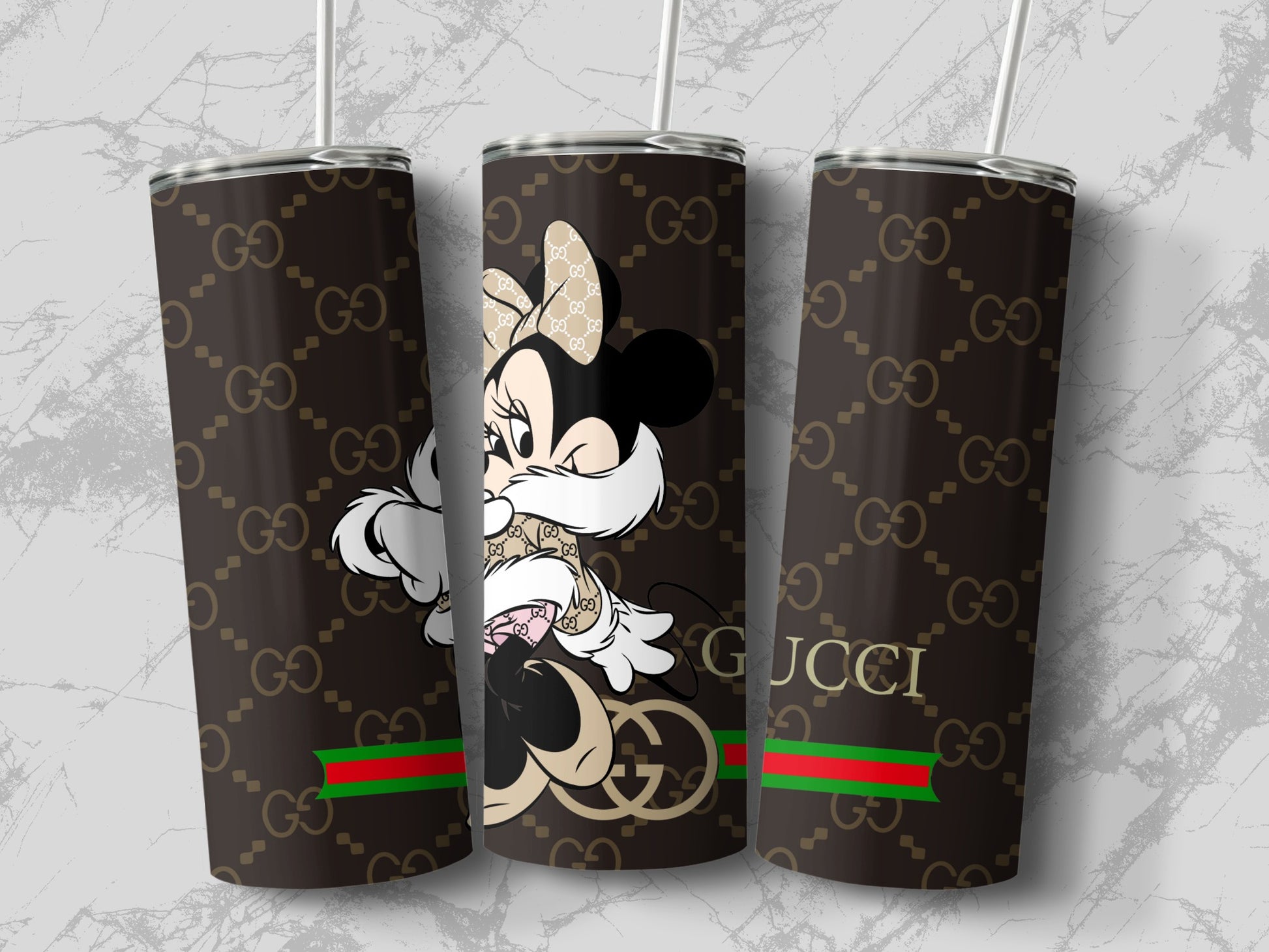 Cute Minnie Design and GUCCI Patterns Tumbler