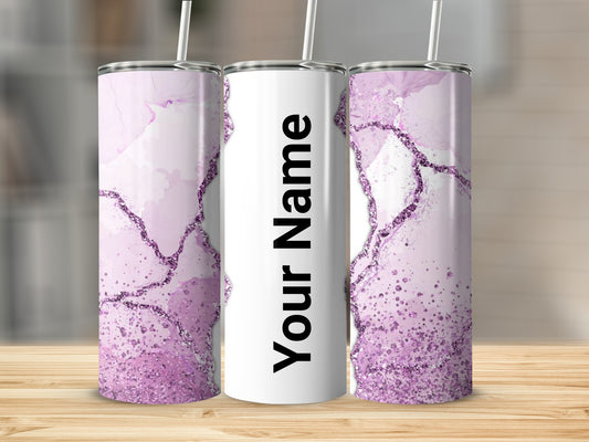 Personalized Purple Marble Design Tumbler with Straw