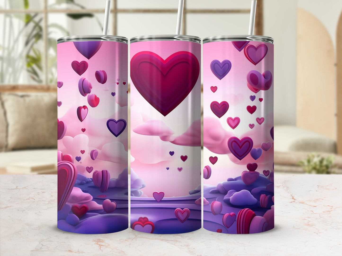 Pink and Purple Heart Pattern Tumbler Design