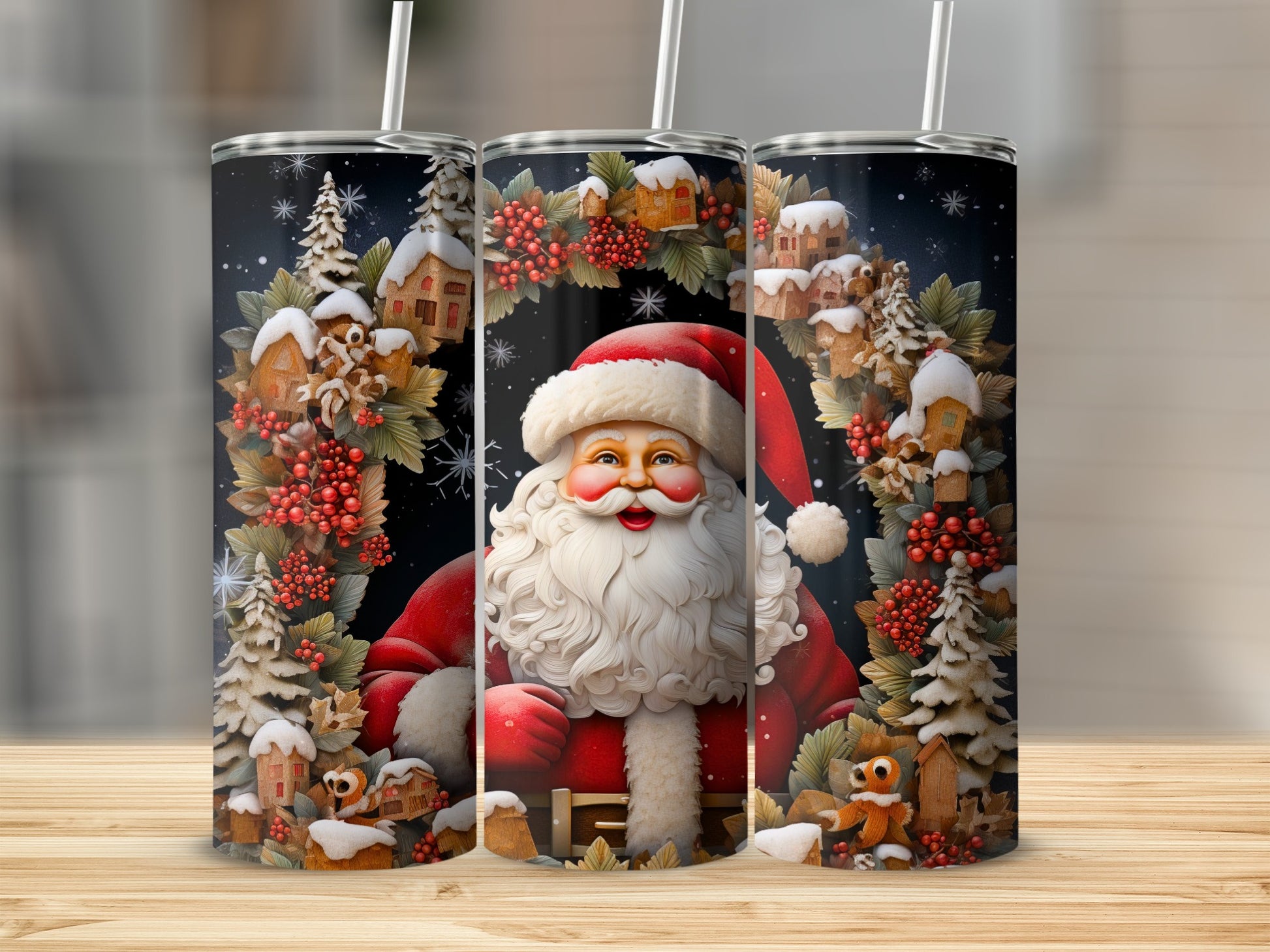 Festive Santa Claus and Winter Scene Tumbler