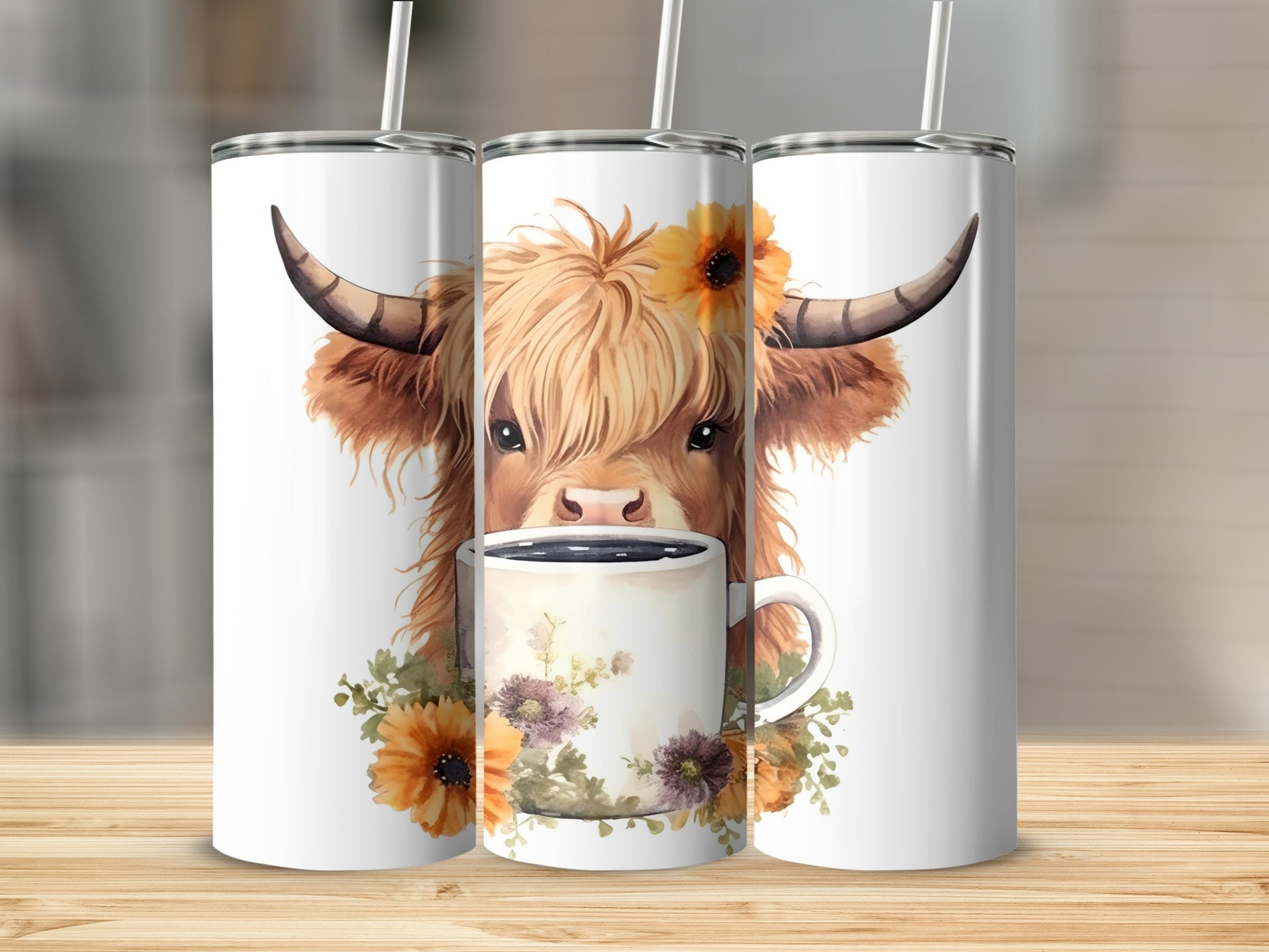 Floral Cow With Coffee Cup Design Tumbler Product
