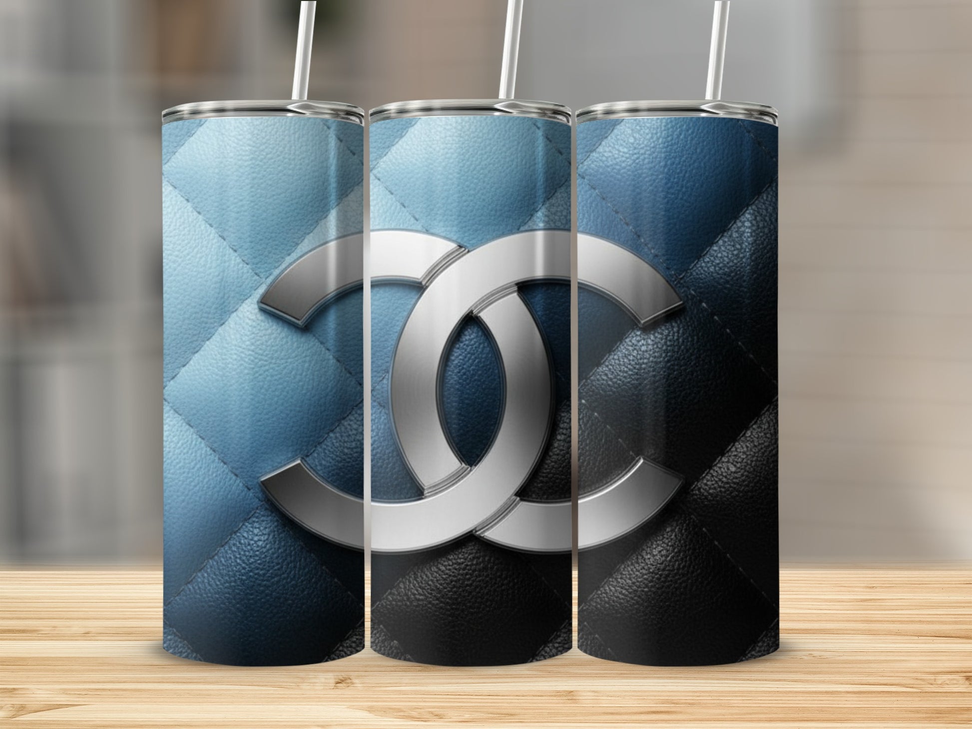 Stylish Blue and Black Quilted Design Tumbler Cup