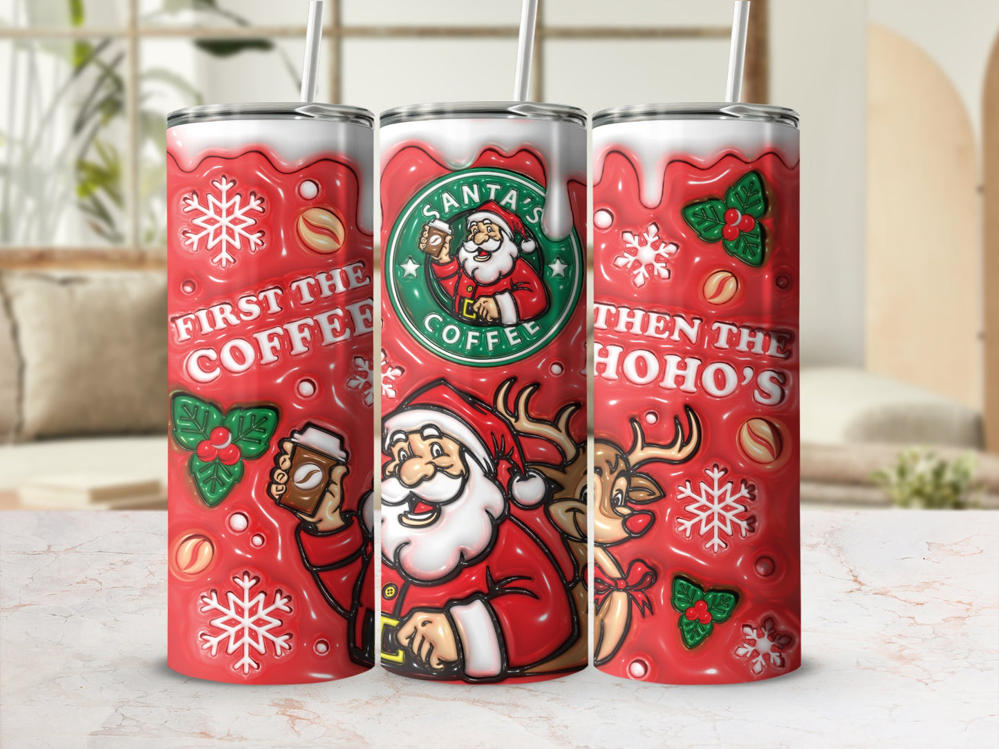 Festive Santa Coffee First the Coffee Tumbler Cup