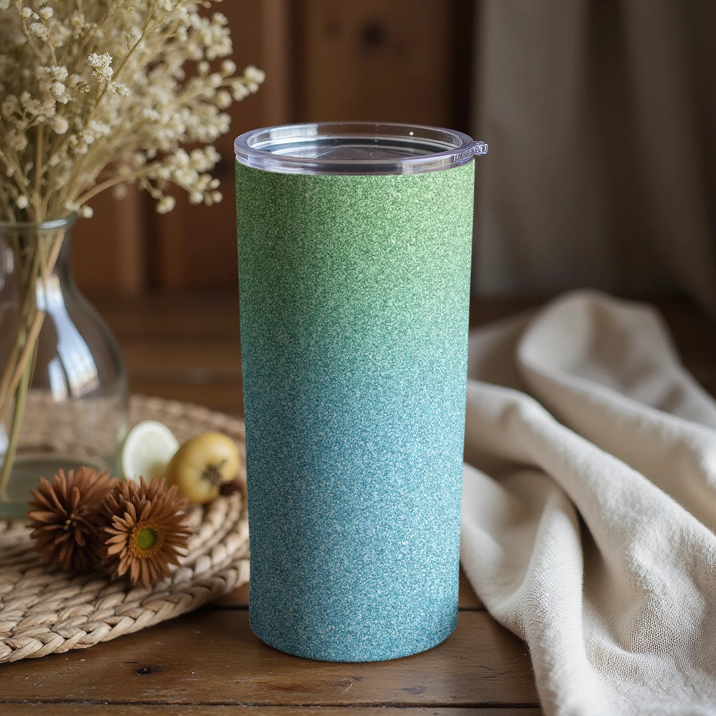 Glitter Blue to Green Gradient Tumbler