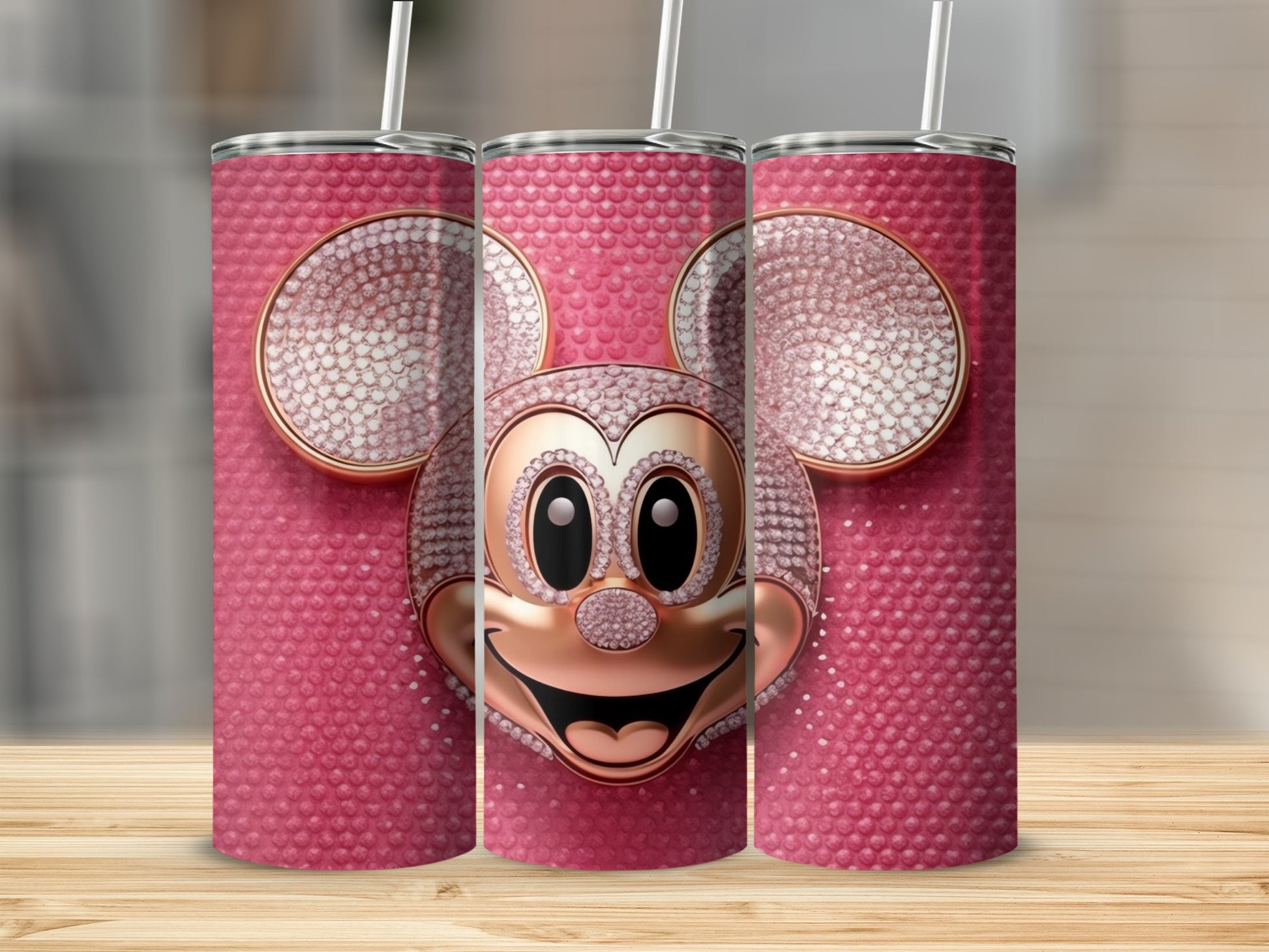 Pink Rhinestone Cartoon Character Travel Tumbler Cup