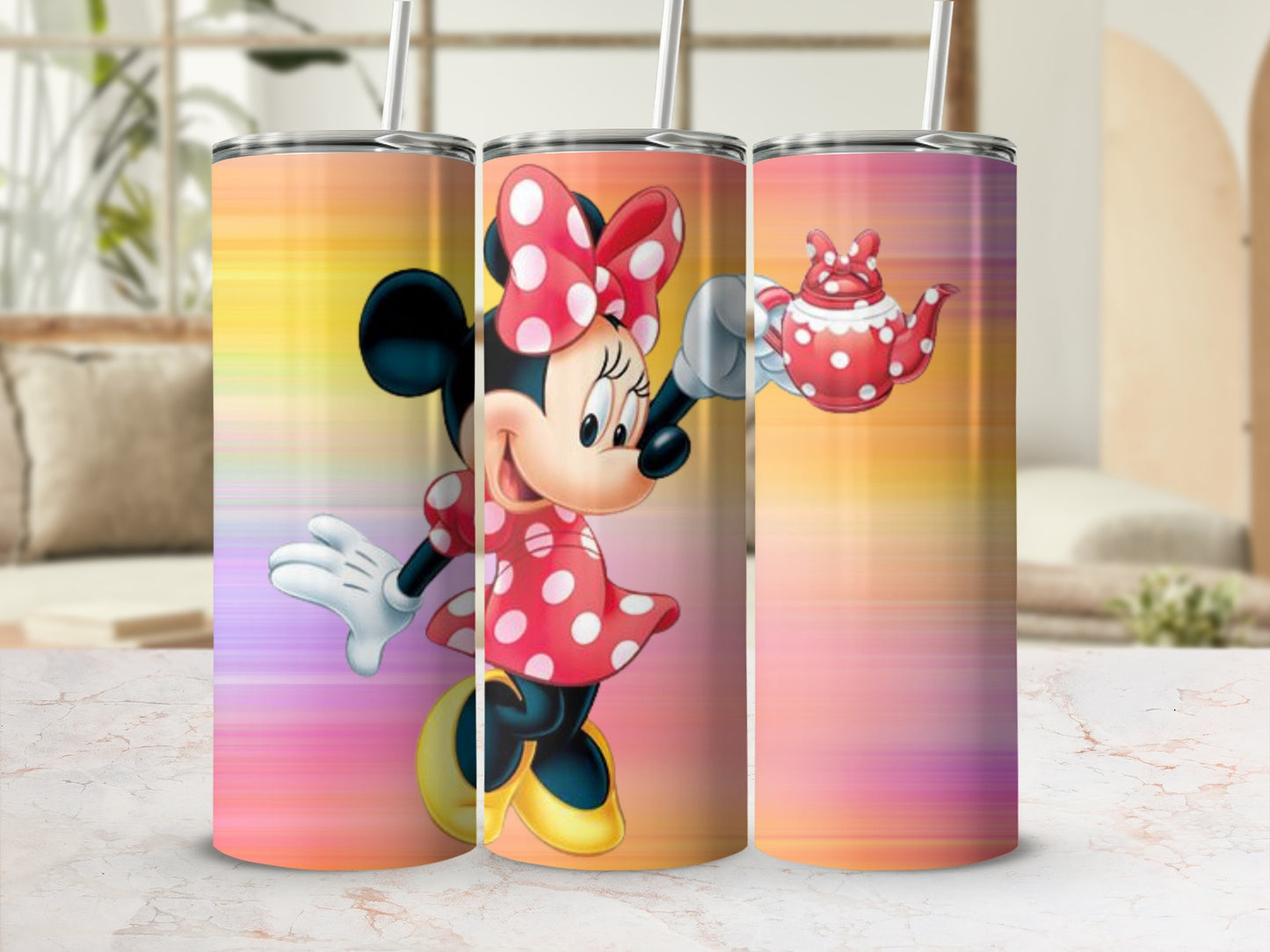 Minnie Mouse Teapot Pattern Insulated Tumbler