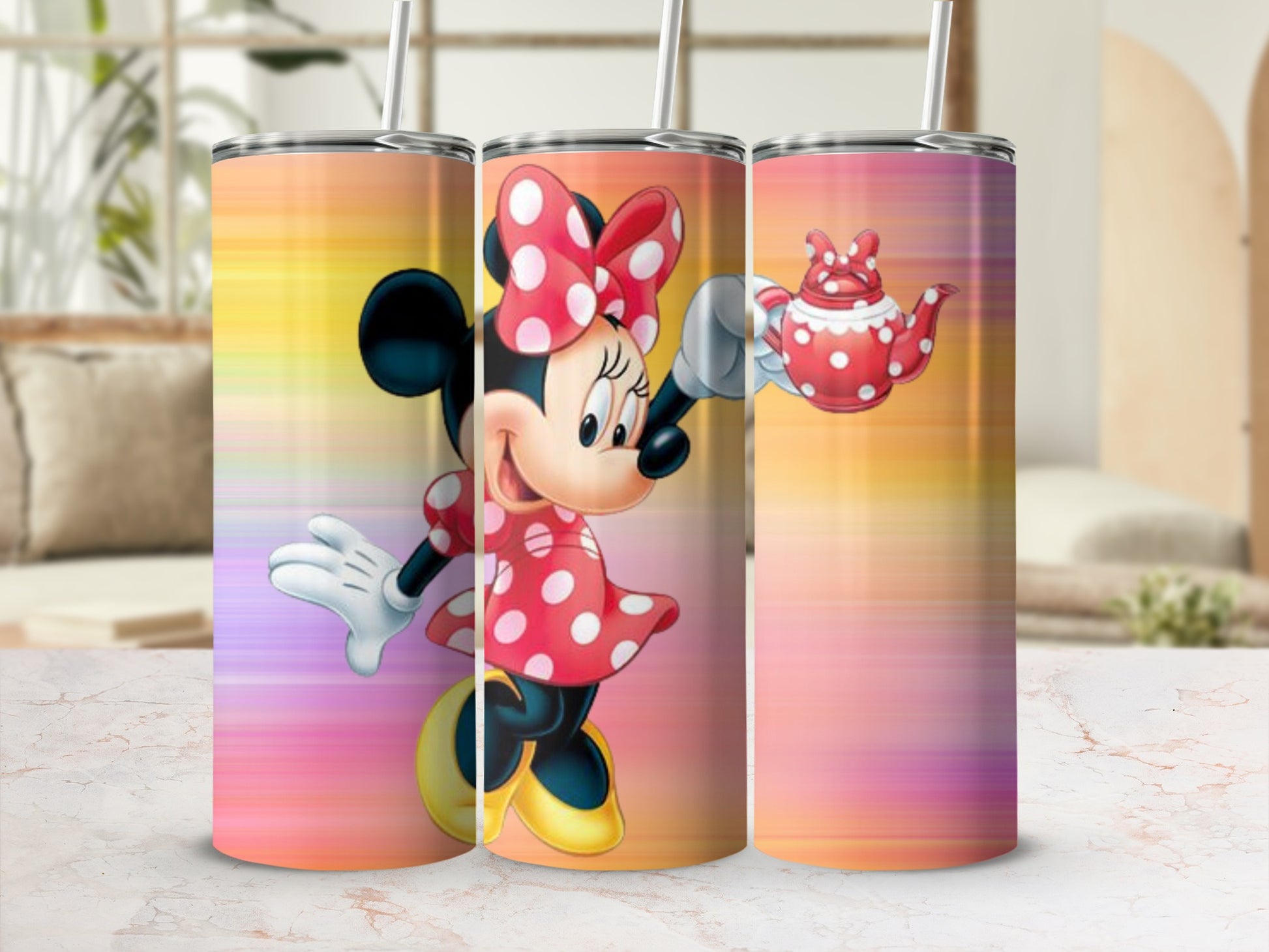 Minnie Mouse Teapot Pattern Insulated Tumbler