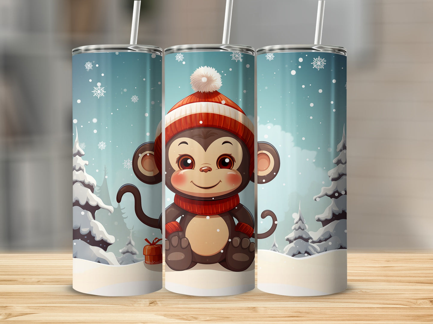 Cute Monkey Winter Snow Wonderland Tumbler