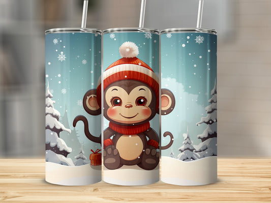 Cute Monkey Winter Snow Wonderland Tumbler