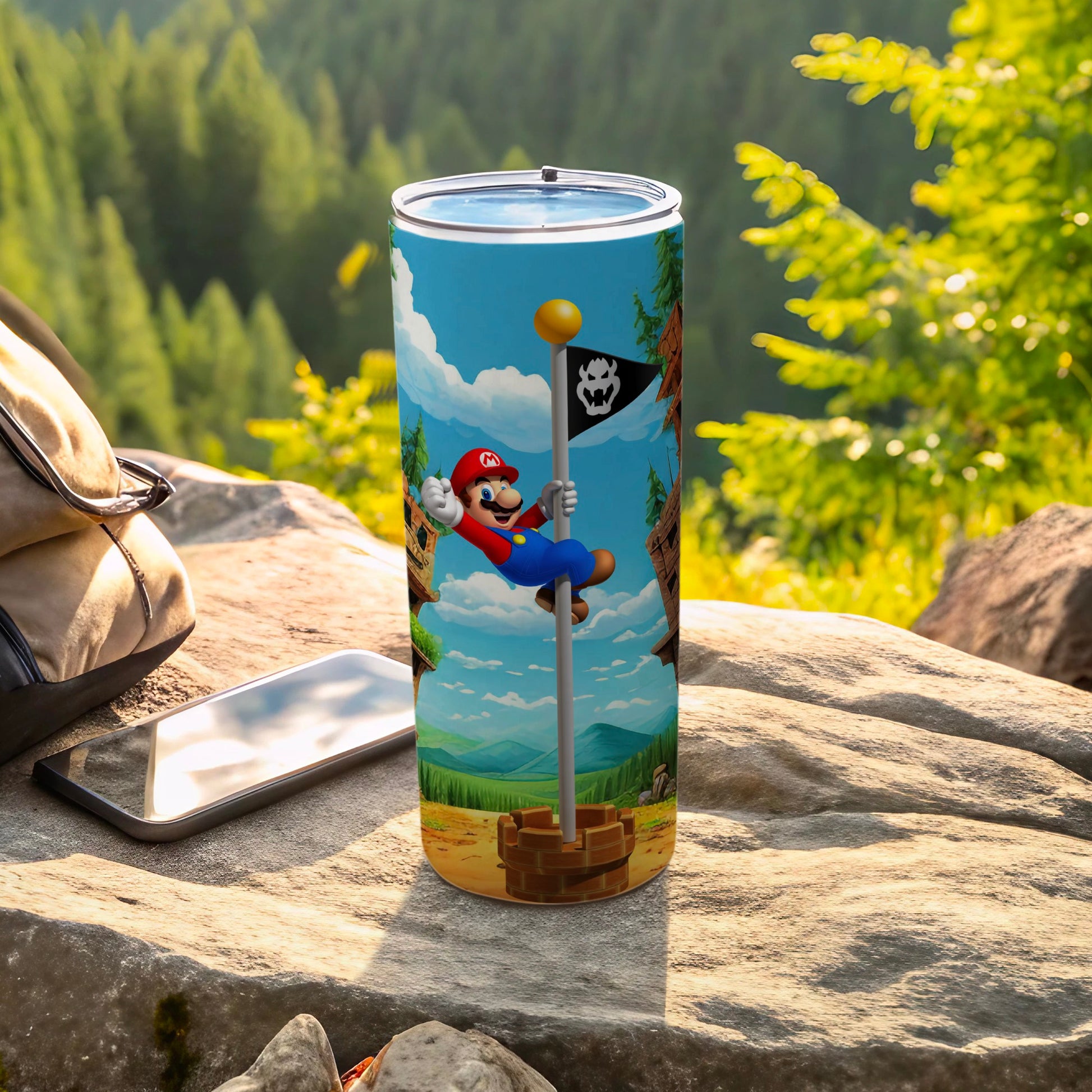 Mario on Flagpole Design Travel Tumbler