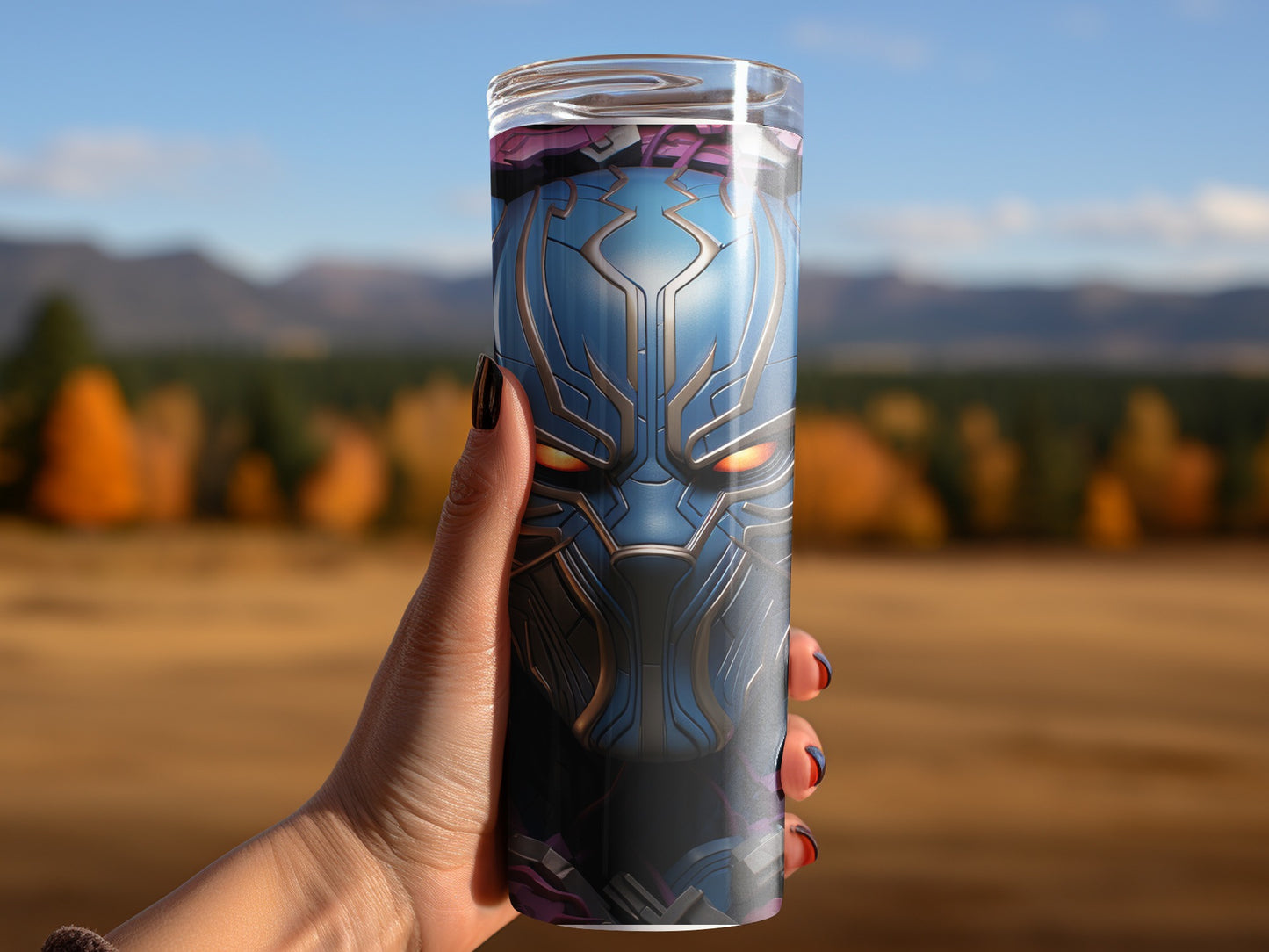 Vibrant and Striking Tumbler with Unique Heroic Design