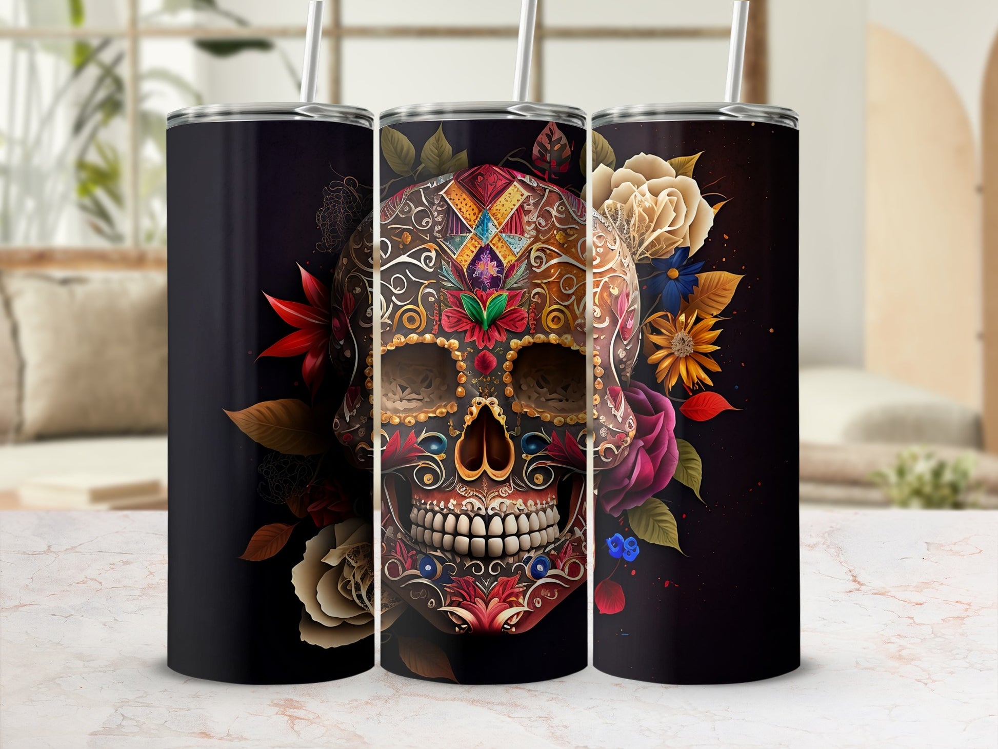 Vibrant Sugar Skull Design for Halloween Home Decor