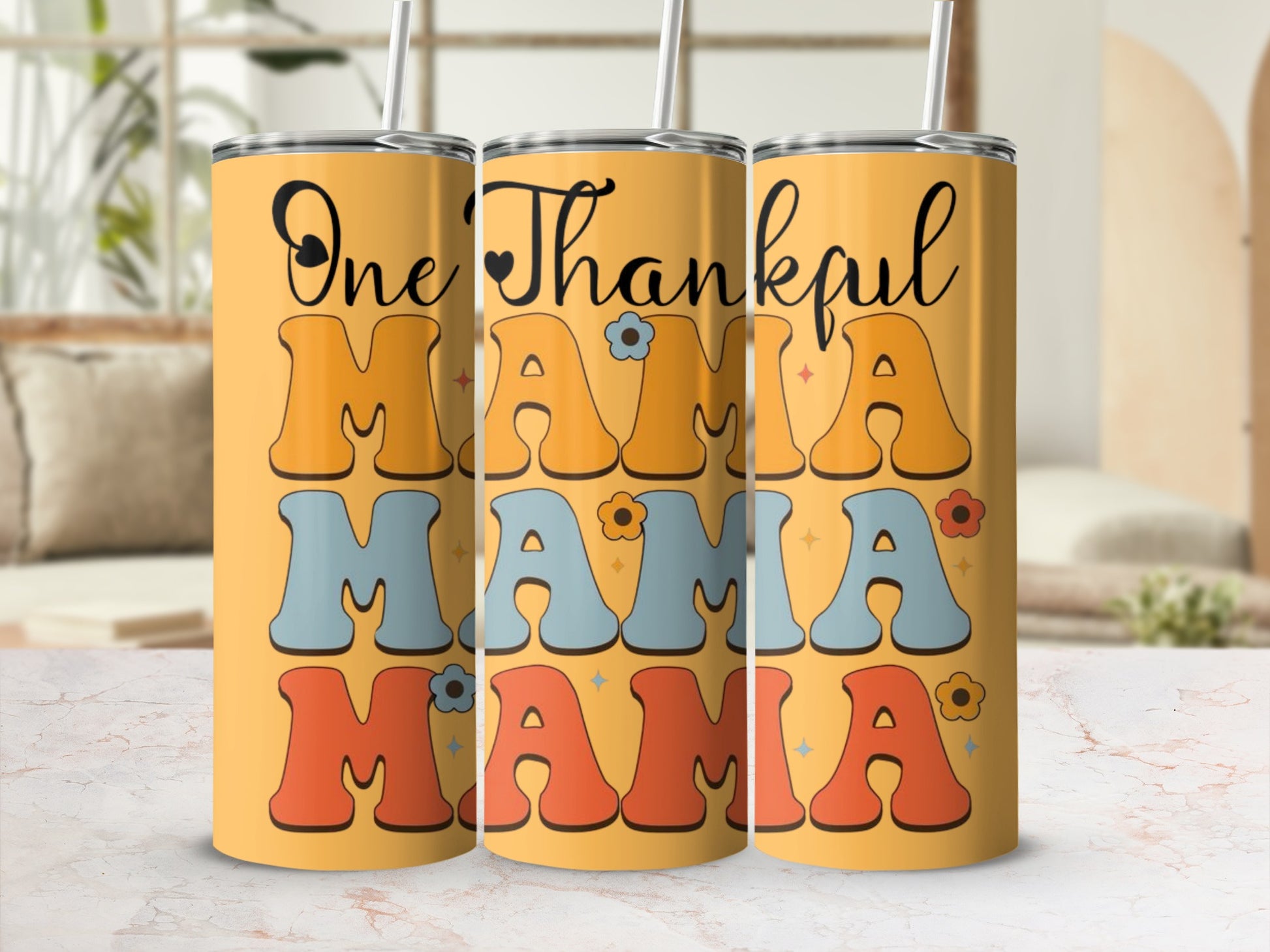 One Thankful Mama 70s Retro Tumbler Cup