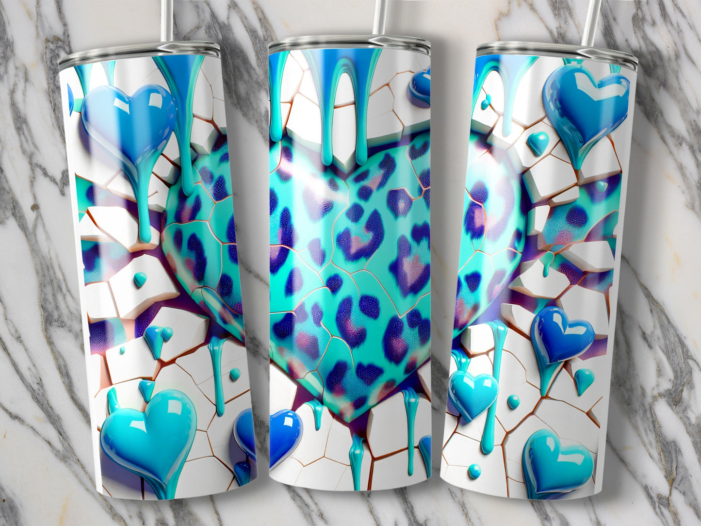 Leopard Pattern Heart Dripping Blue Sweet Treat Tumblers