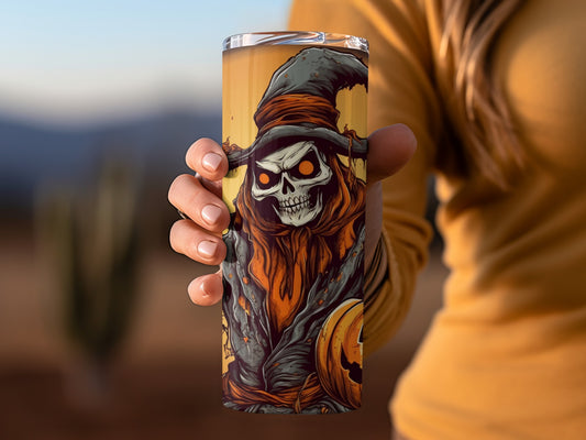 Halloween Witch Skull and Pumpkin Tumbler Cup