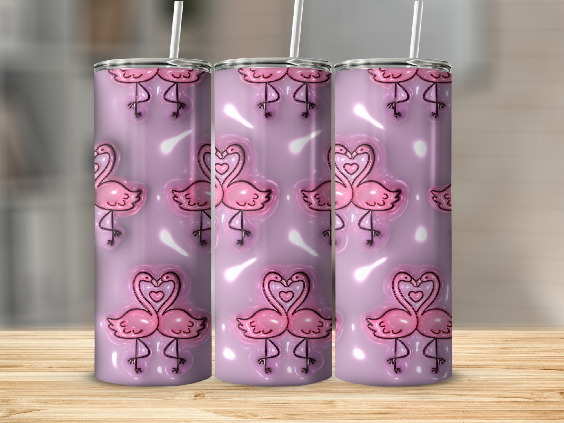 Flamingo Heart Pattern 20oz Skinny Tumbler