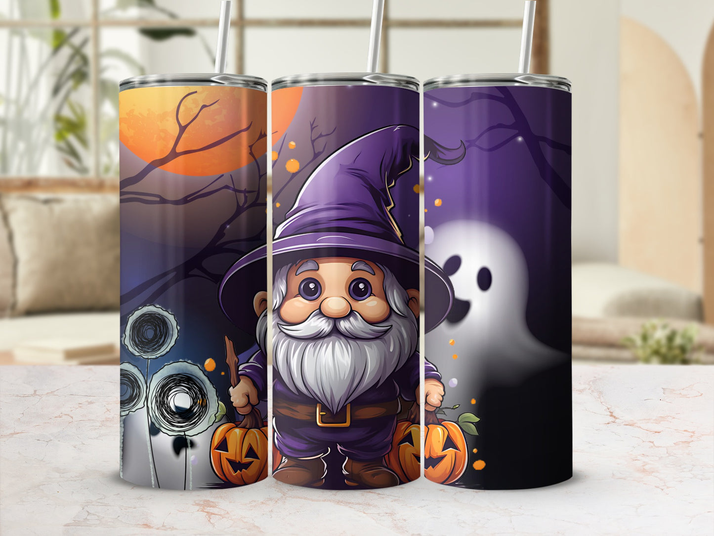 Halloween Gnome with Pumpkin Witch Hat Tumbler Cup