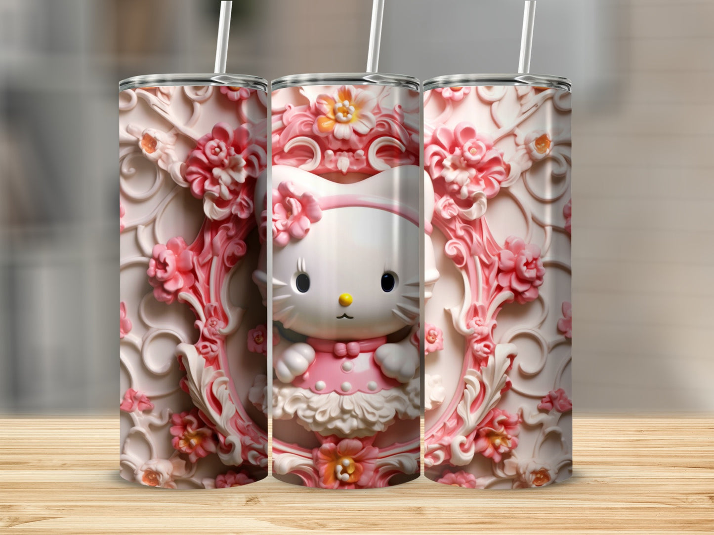 Elegant Floral Hello Kitty Design Tumbler
