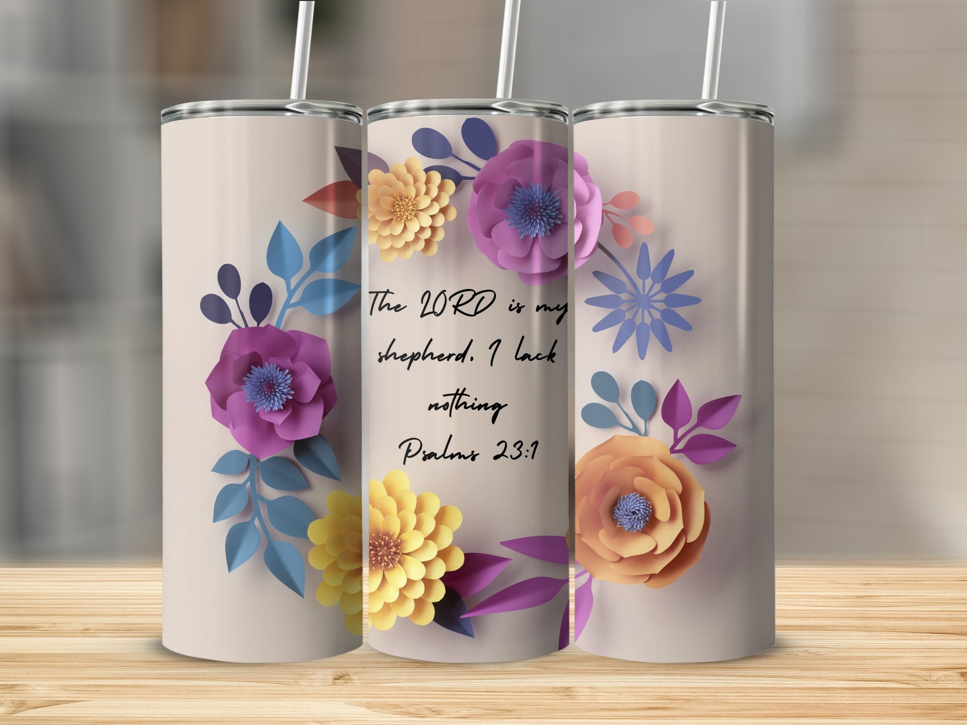Beautiful Floral Design Psalm 23 1 Inspirational Tumbler