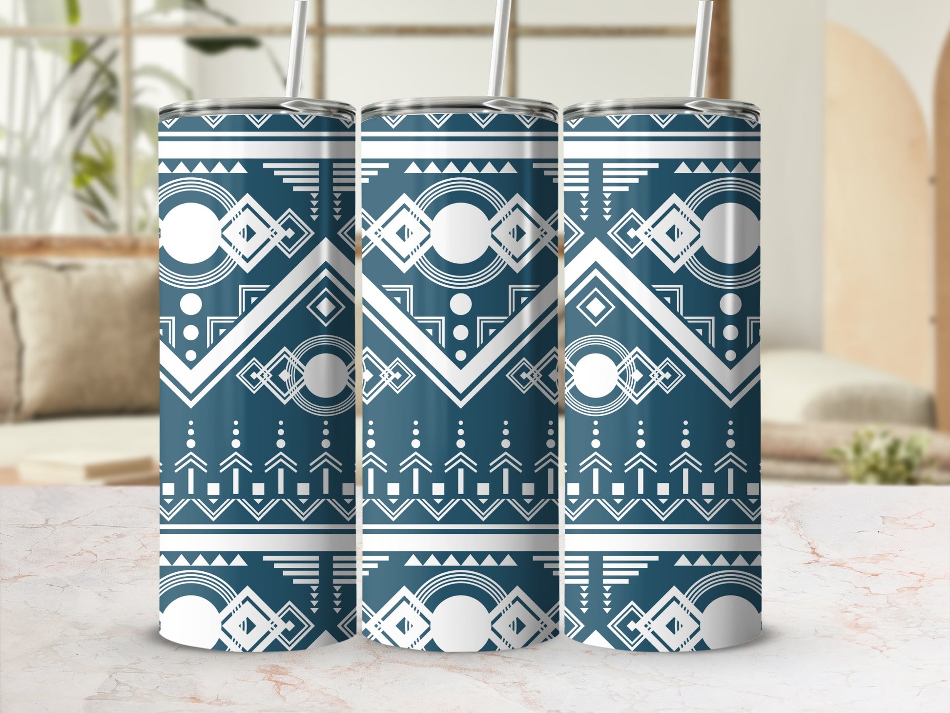 Stylish Geometric Patterned Insulated Tumbler Cup