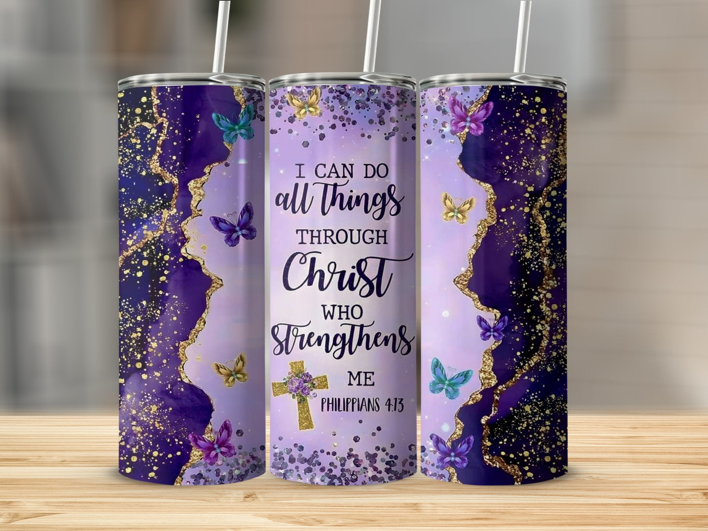 Philippians 4:13 Inspirational Butterfly Tumbler
