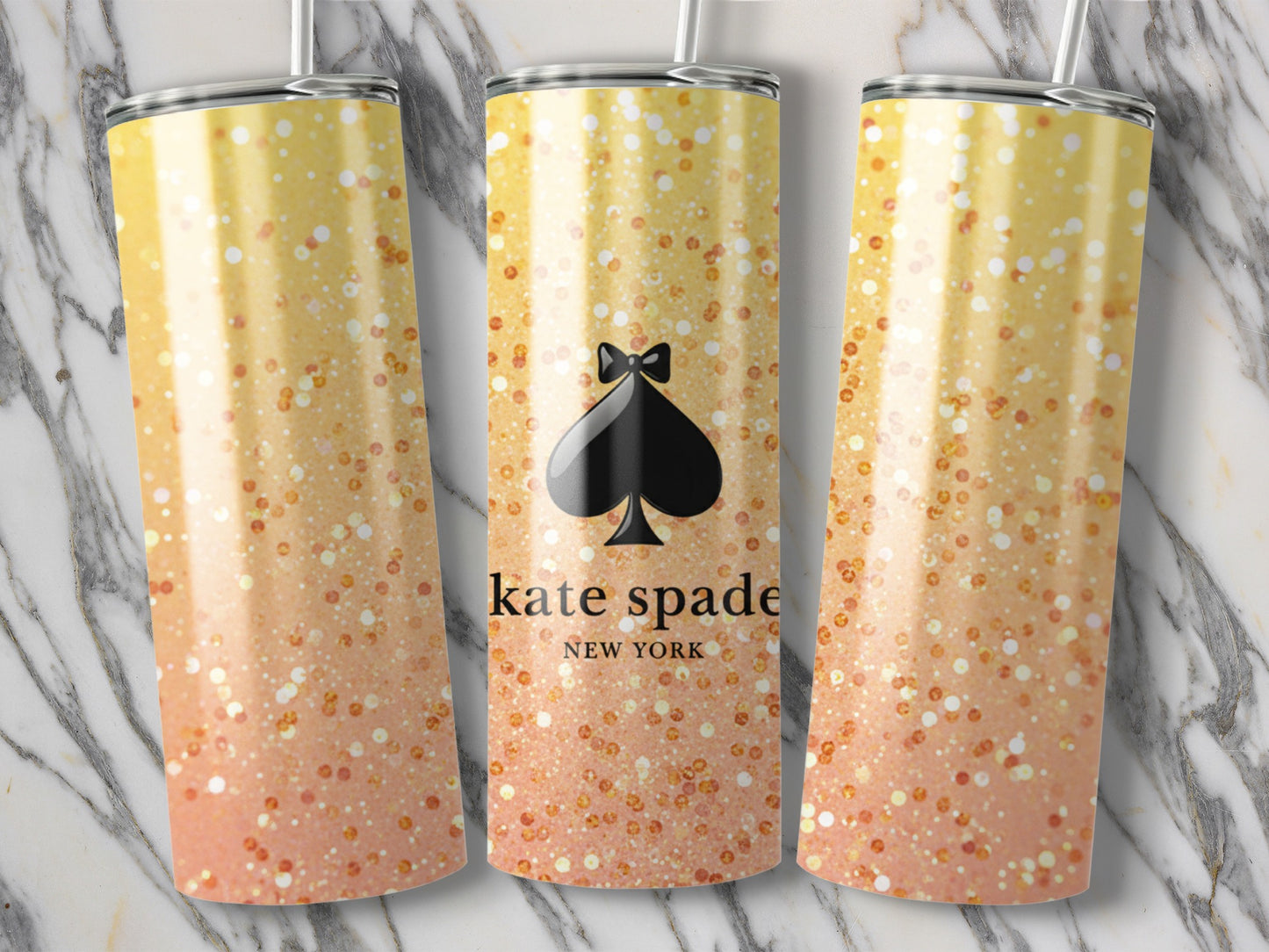 Kate Spade Inspired  New York Glitter Design Brand Logo Tumblers