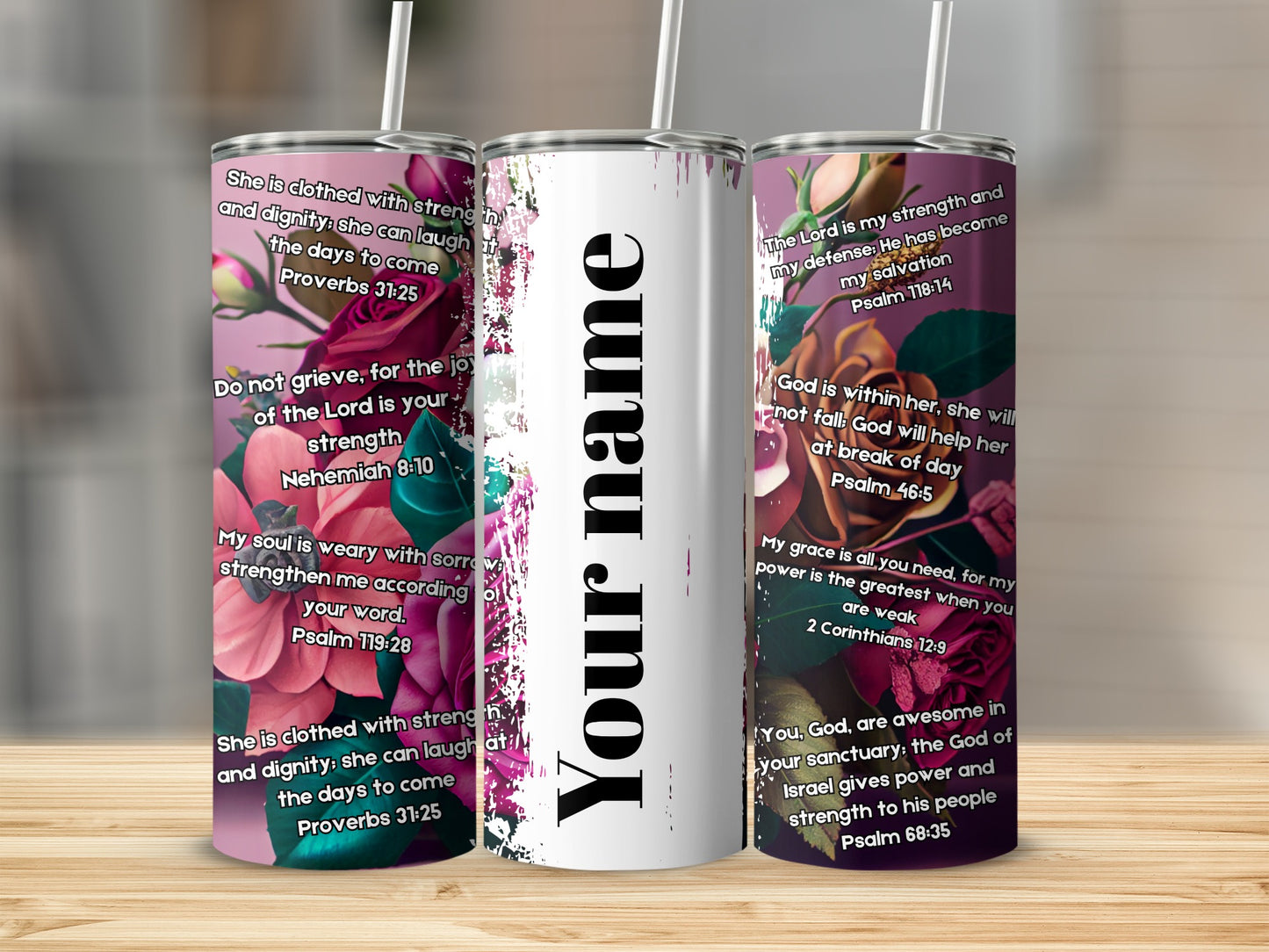 Floral Christian Quotes Tumbler Personalized Drinkware