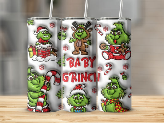 Baby Grinch Christmas Tumbler with Straw Holiday Cup