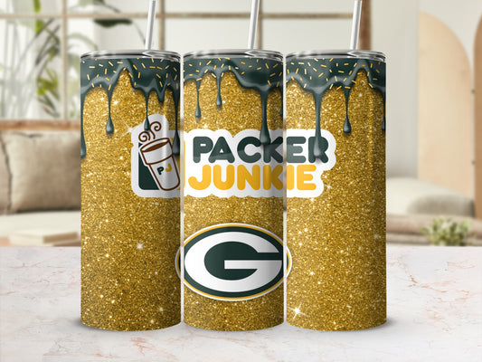 Glitter Gold Packer Junkie Customized Tumbler Cup