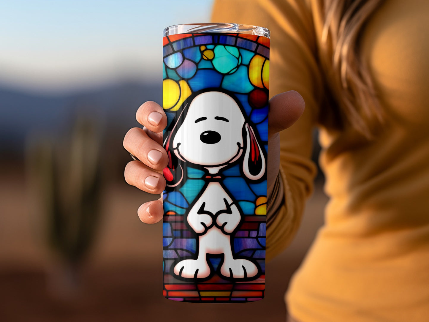 Colorful Cartoon Dog Stained Glass Design Tumbler