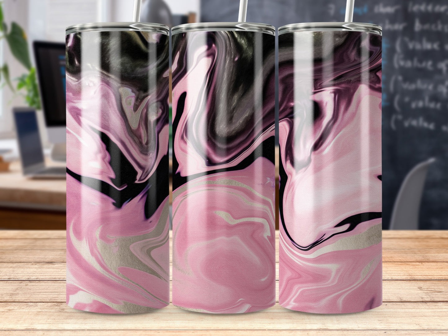 Pink Black Swirls Abstract Painting Effect Pattern Tumblers