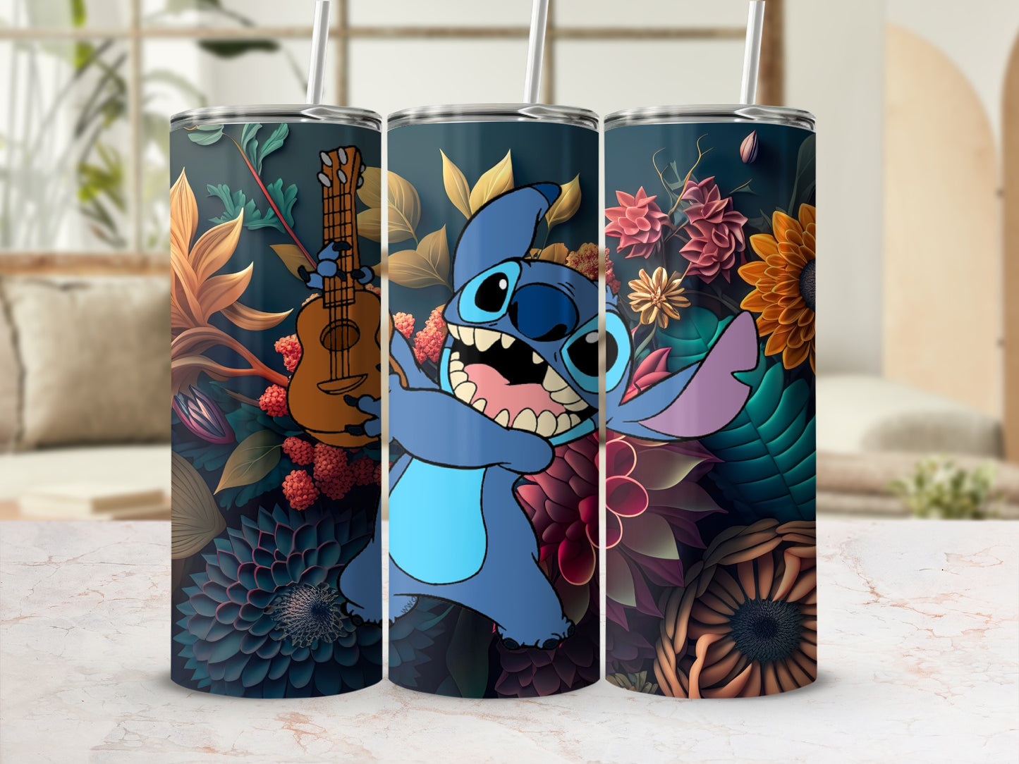 Colorful Floral Pattern with Playful Character Tumbler