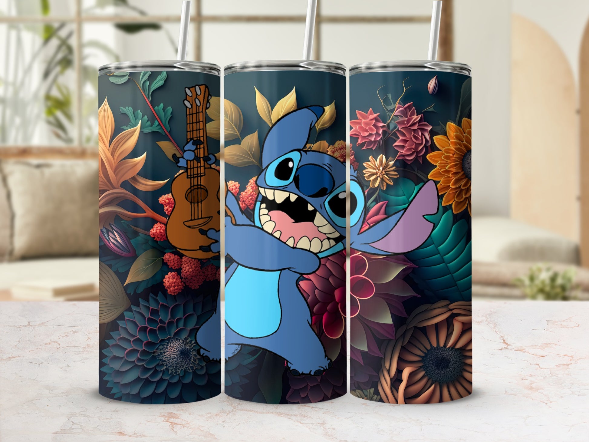 Colorful Floral Pattern with Playful Character Tumbler