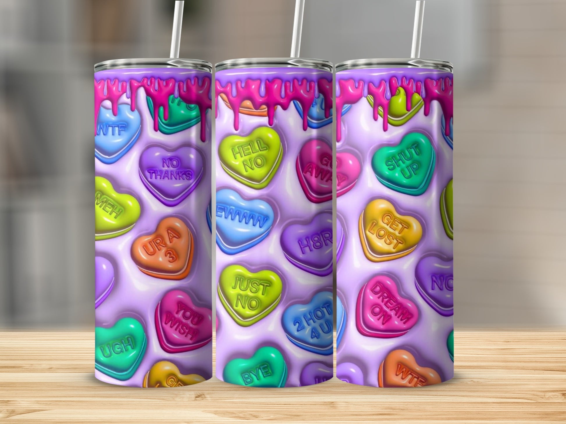 Colorful Heart Shaped Messages Stainless Steel Tumbler