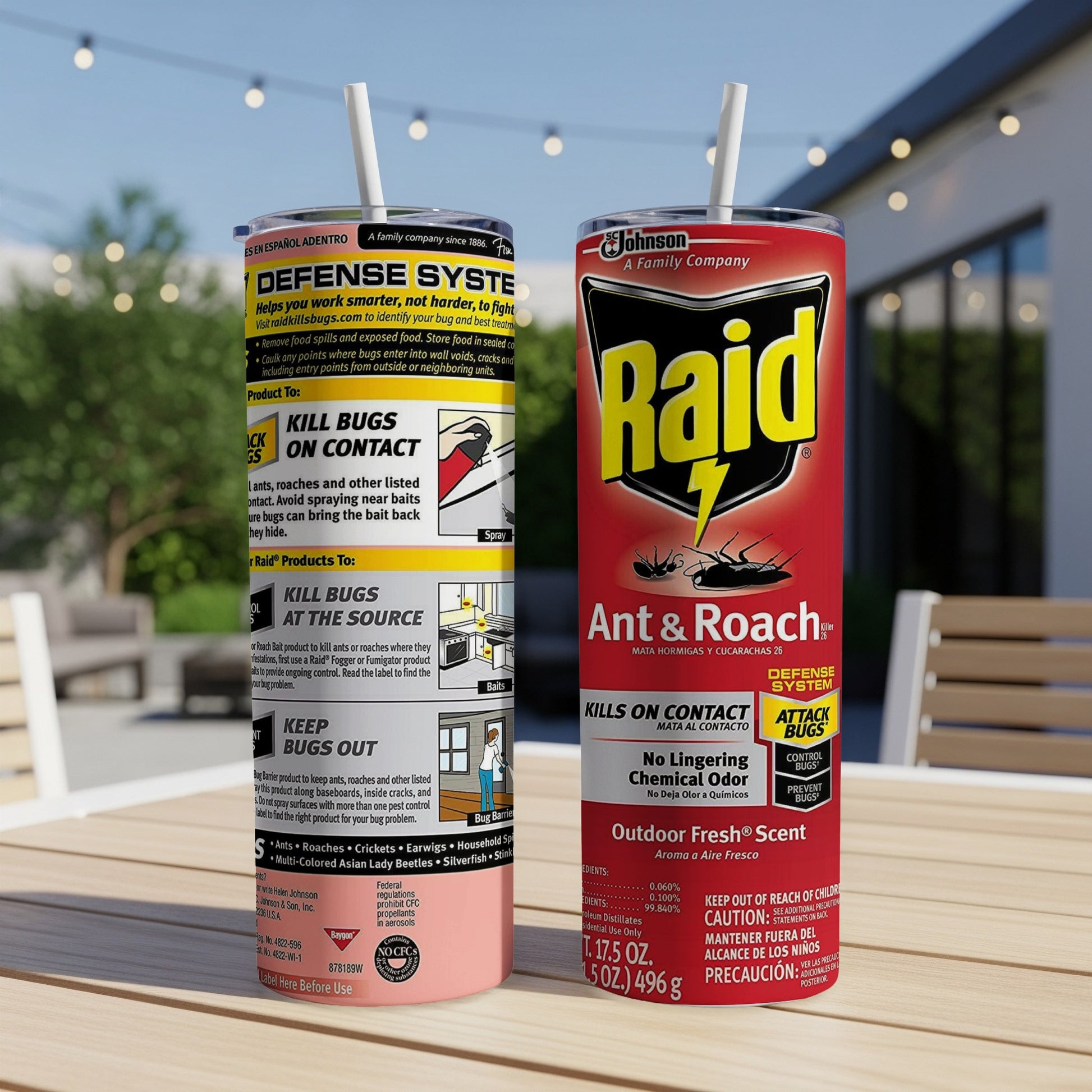 Raid Ant and Roach Killer spray can and Raid Bug Barrier.