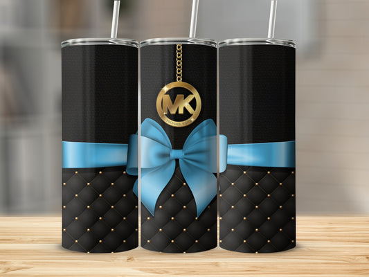 Luxury Black and Blue Quilted Tumbler with Gold Accents